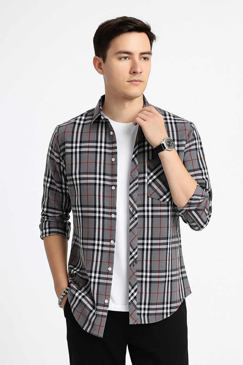 Slim-Fit Karo-Trachtenhemd aus Baumwolle und Wolle – Florian