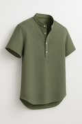 Sommer-Herren-Leinenhemd mit Henley-Kragen – Rovenzo
