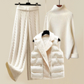 Damen Strick-Set Rollkragenpullover Weste Baumwolle Elegant Warm - Emilia