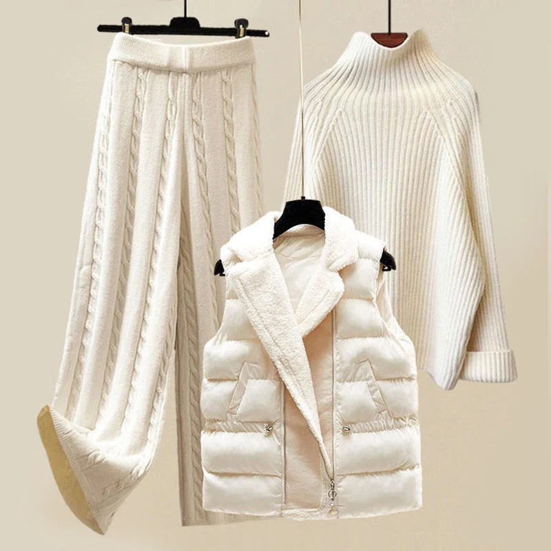 Damen Strick-Set Rollkragenpullover Weste Baumwolle Elegant Warm - Emilia