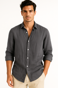 Herren Leinenhemd Langarm Sommer Revers Elegant – Sorvani
