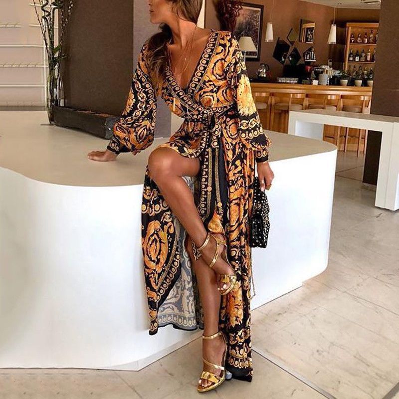 Luftiges Wickelkleid mit Schlitz & Boho-Print – Lisa