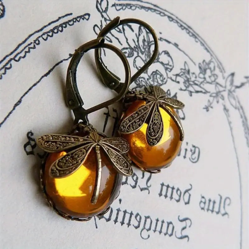 Vintage Libellen Ohrringe mit Mondstein Tropfen – Emilia